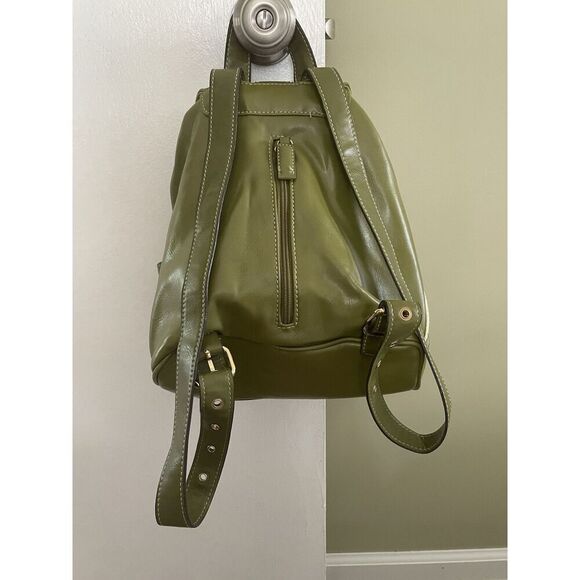 Backpack Mini Women’s Green Simulated Leather Gold Fittings Great Condition - Picture 2 of 11
